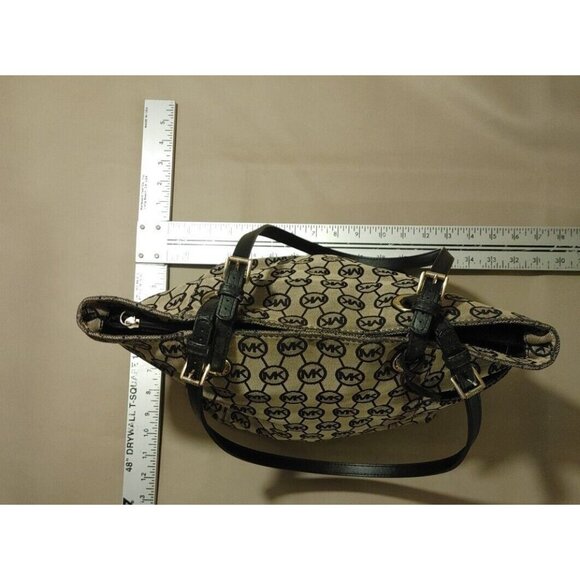 Michael Kors Jet Set Tote Leather and Canvas Black and Tan Logo - Picture 8 of 15